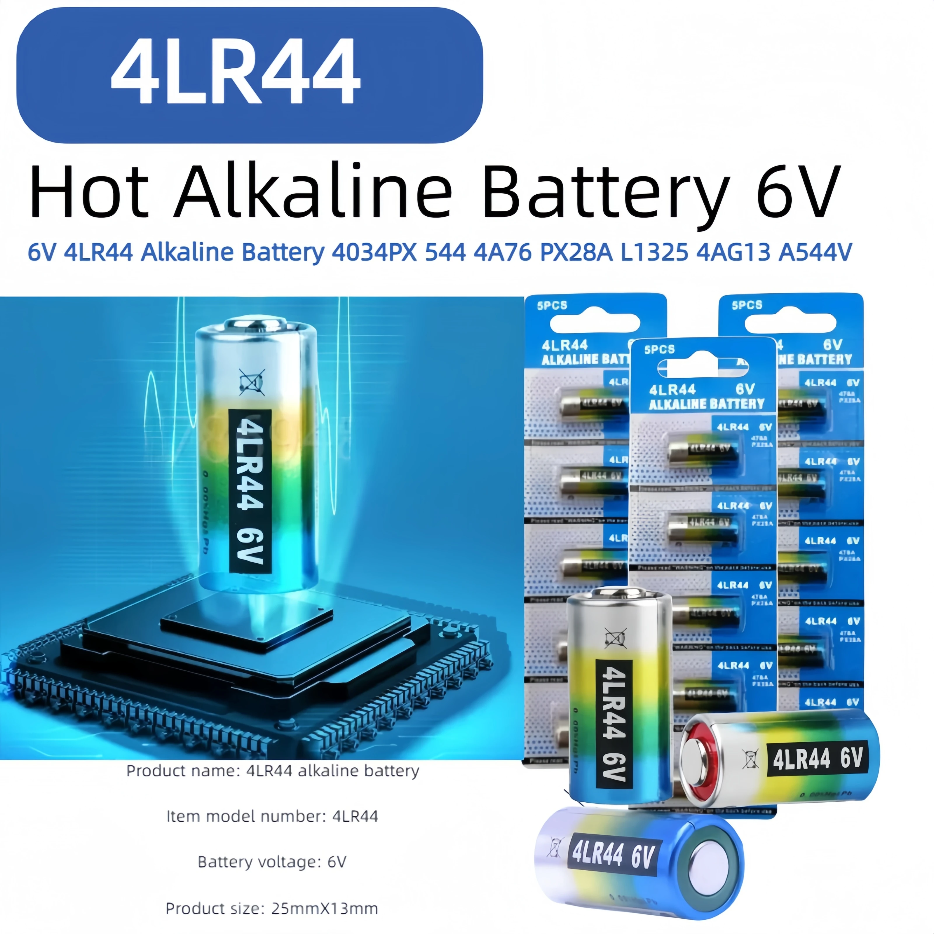 

Original 4LR44 6V Alkaline Battery - for Shock Collars, Camera, Electronics - A544V 4034PX PX28A L1325 4AG13 544 4A76 New