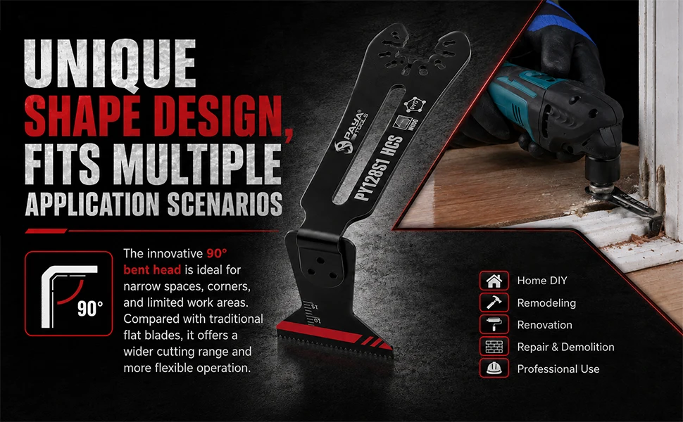 3-teiliges Bi-Metall HCS Set Holz- und Metallschneidewerkzeuge 90° ° Oszillierende Multitool-Sägeblätter für Enge Ecken und Räume, Bodenbearbeitungsklinge PAYA – Detail 4