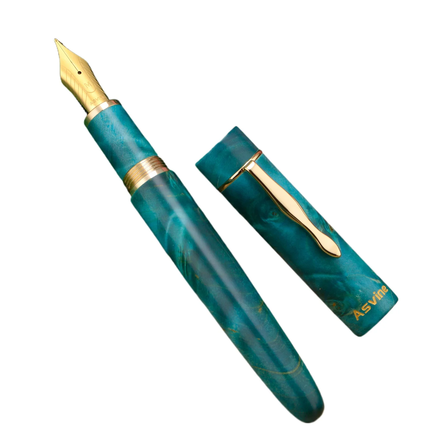 

Asvine C2000 Stabilized Wood Fountain Pen NO.8 EF/F/M/Stub 1.1 Nib, Green Handcraft Large Size Writing Pen Office Supplies