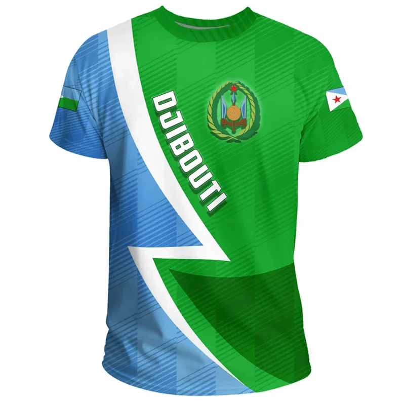 African Country Djibouti Flag Graphic Casual Men Women T-shirt 2024 Summer Daily Sports Fitness GYM Tops Tee Shirts Oversized