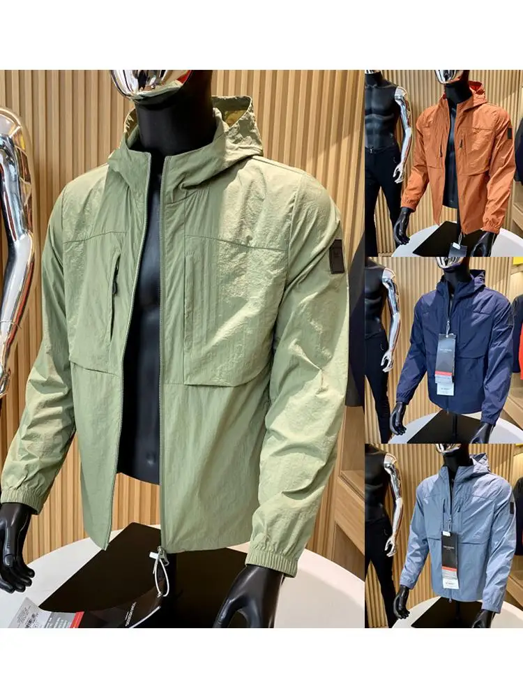 

Легкая дышащая молодежная весенне-летняя мужская уличная одежда с защитой от ультрафиолета, одежда на молнии с капюшоном и подставкой