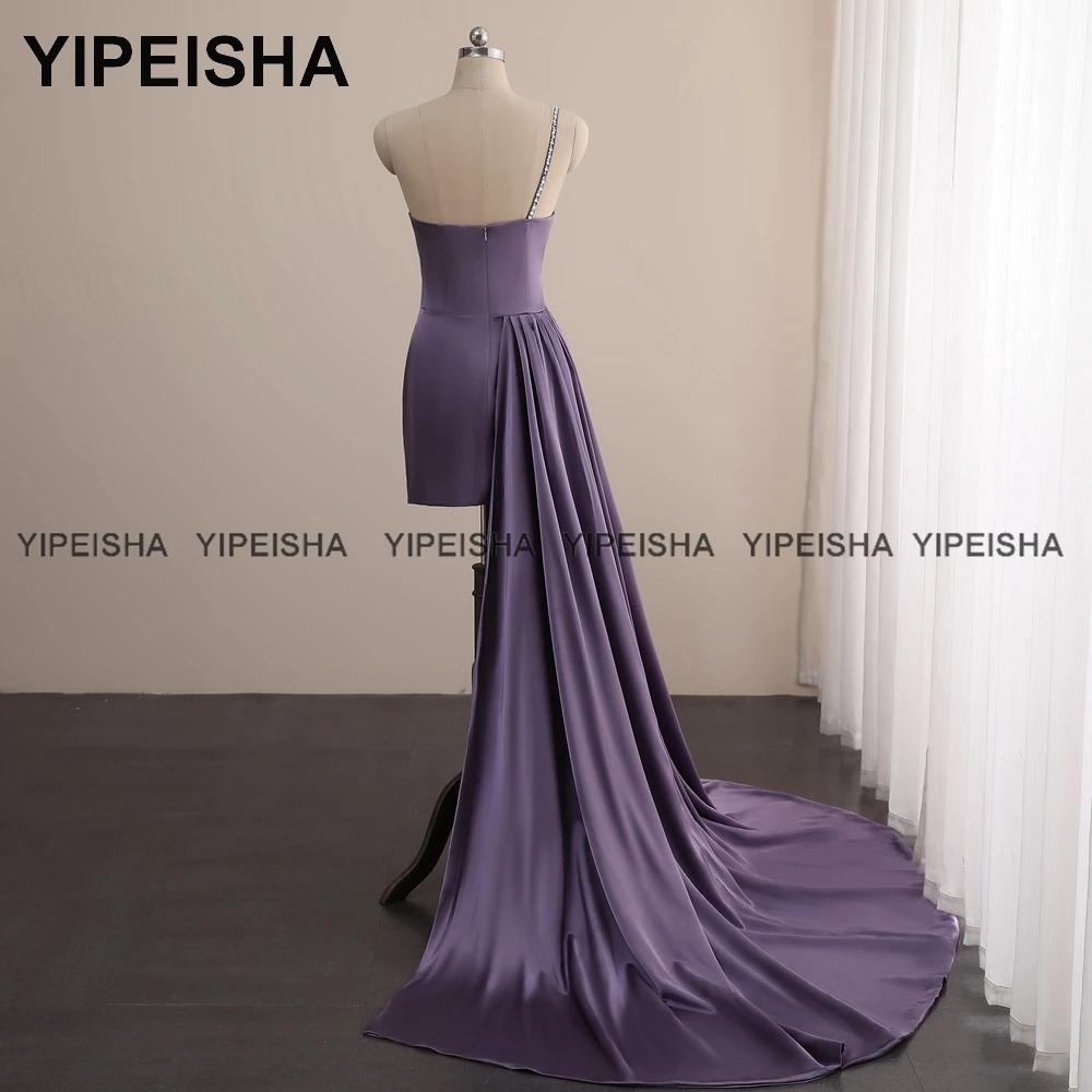 Yipeisha-vestido de cóctel corto con cuentas de lavanda, minivestido de fiesta Formal, con un hombro, para desfiles