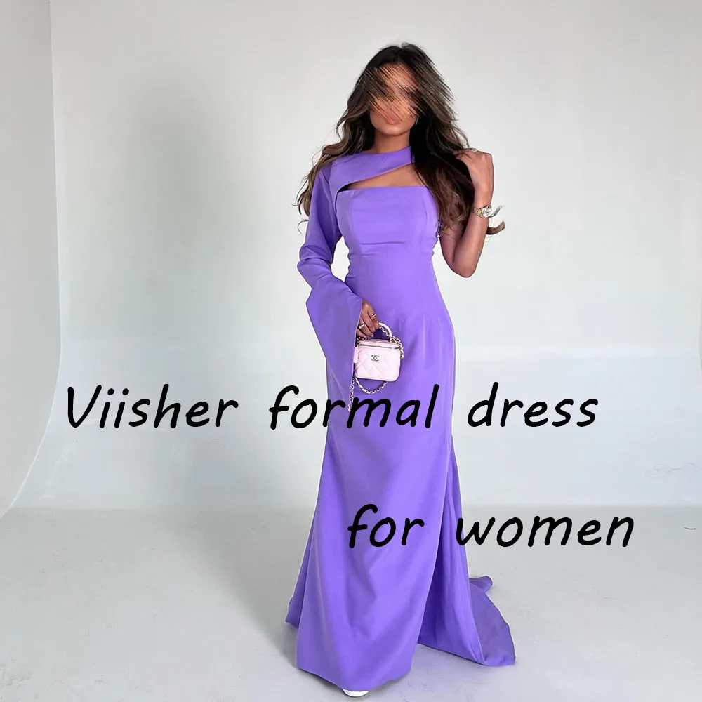 

Lavender Mermaid Evening Dresses One Sleeve Mono Satin Arabian Dubai Prom Party Dress with Train Long Formal Occasion Gown