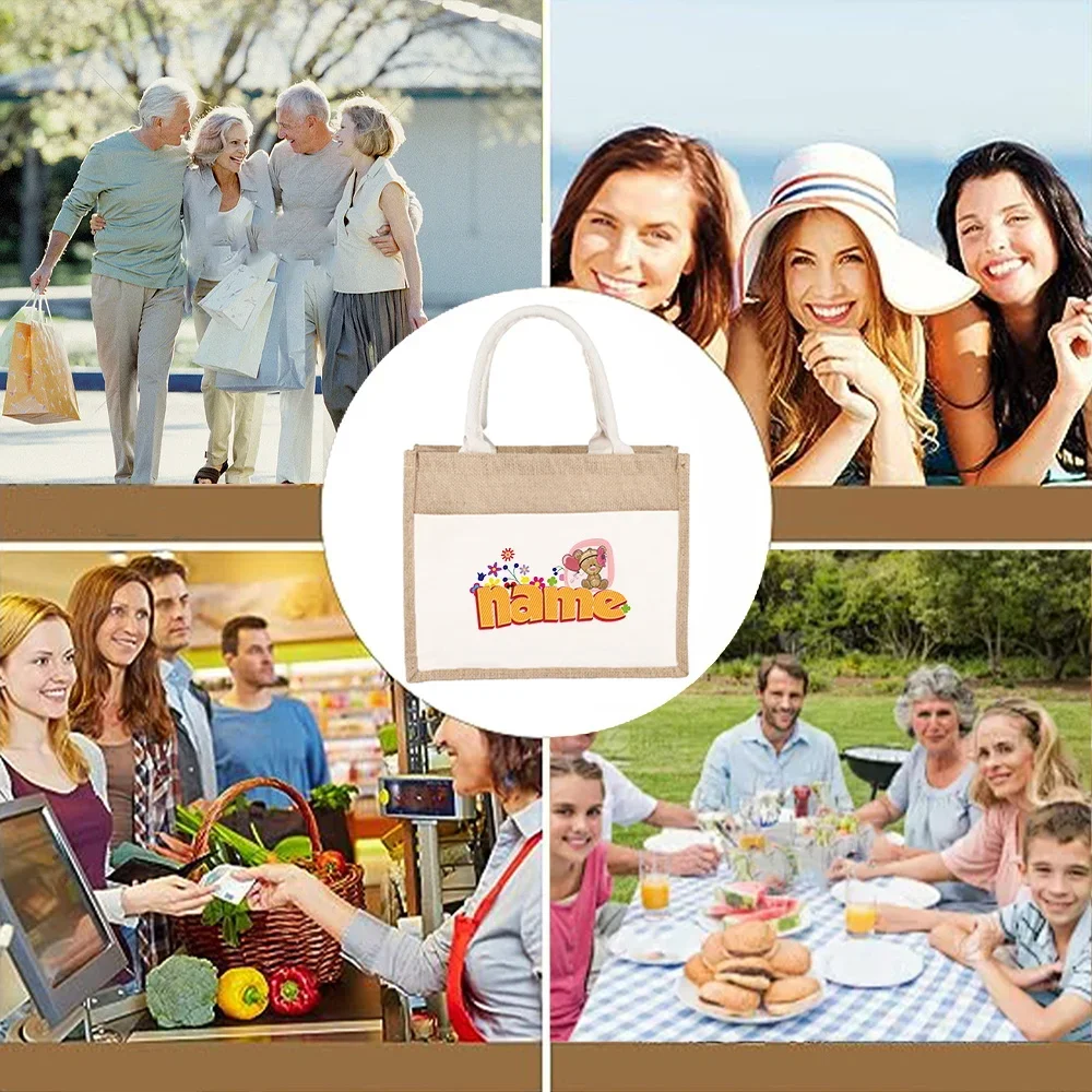 Customized Name Cotton and Hemp Shopping Bag Fashion Handbag Portable Outdoor Storage Bag Customized Product Cartoon Series