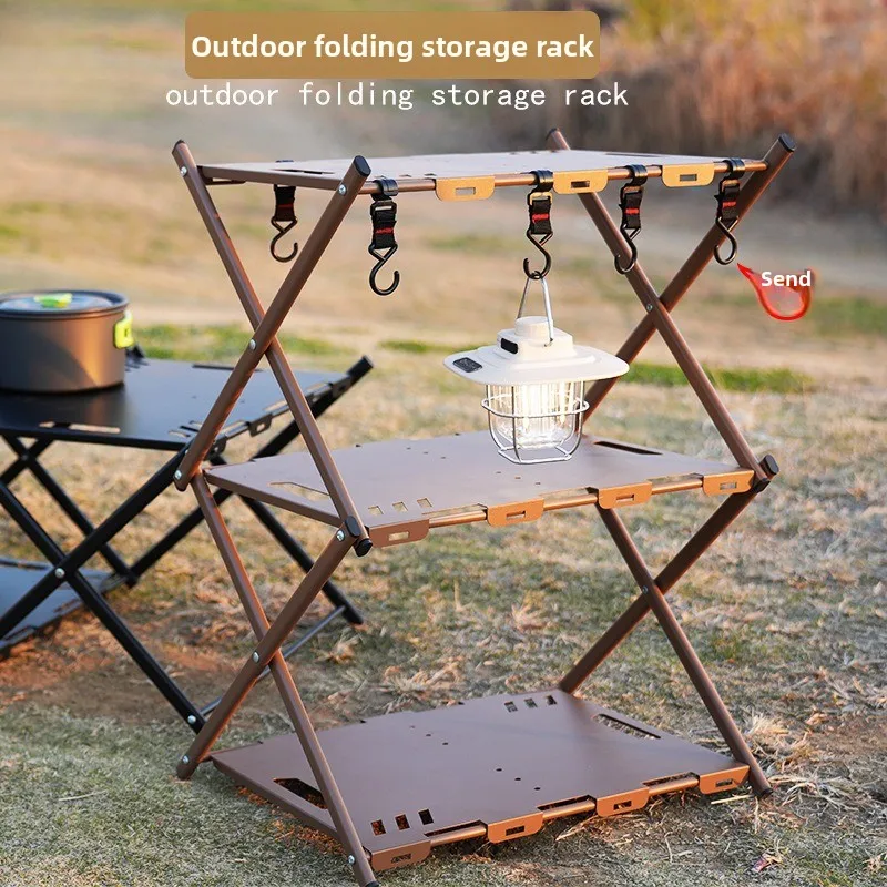 

Outdoor Camping Portable Folding Rack Carbon Steel Assembled Camping Table Barbecue Picnic Fruit Rack Vegetable Rack