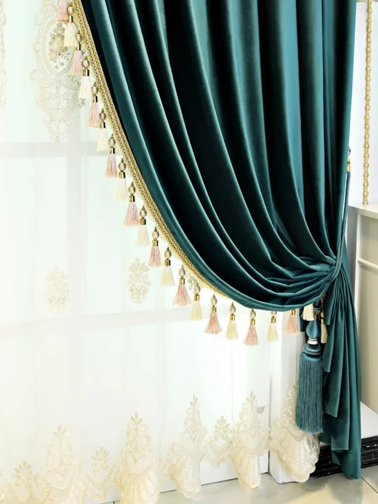 Palace High-end Luxury European Matte Velvet Cloth Blackout Curtain Head Living Room Bedroom Hotel Villa Customization