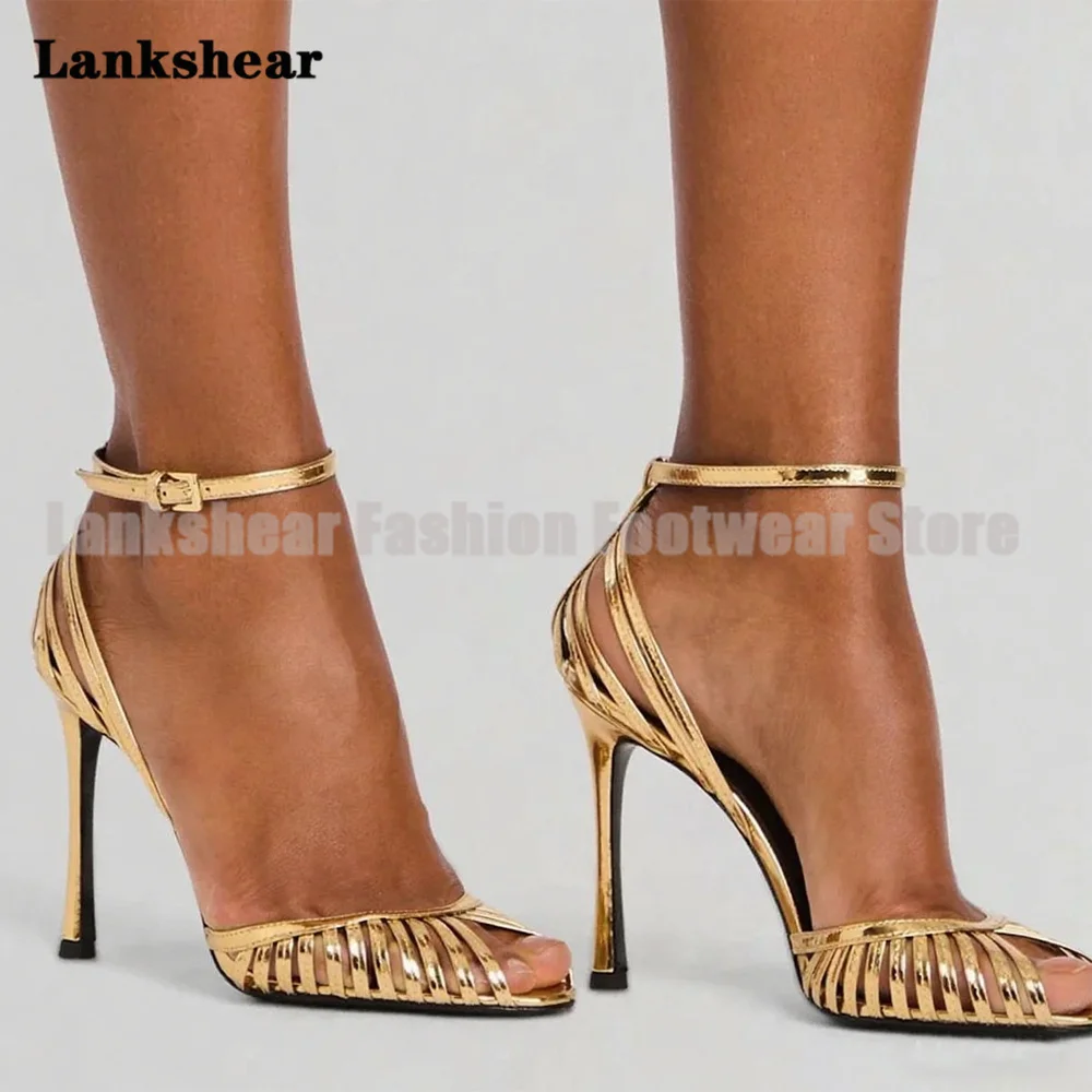 

Cage Shape Stiletto Heels Sandals Sexy Hollow-Out Ankle Straps Buckle Women Shoes Summer Round Toe Sandalias De Mujer Verano