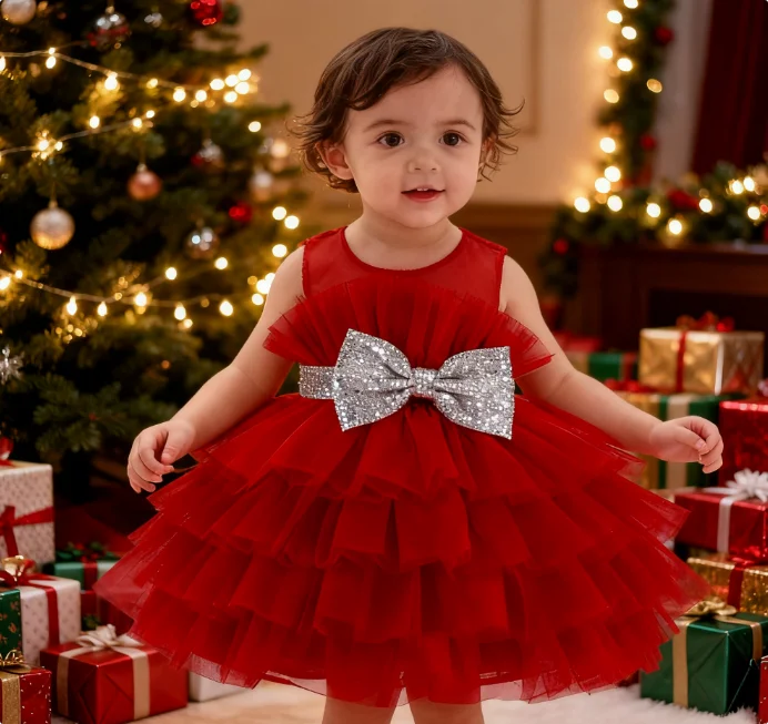 

Newborn Baptism Baby Clothing Christmas Party Big Bow Princess Dress NewYear clothes Toddler 1st Birthday Party Infant Dress Gow