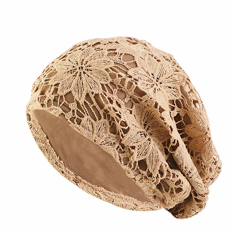 

Lace Flower Women Elastic Turban Muslim Hijab Islam Sleep Night Caps Chemo Pullover Hat Femme Headwrap Baggy Beanies Head Scarf