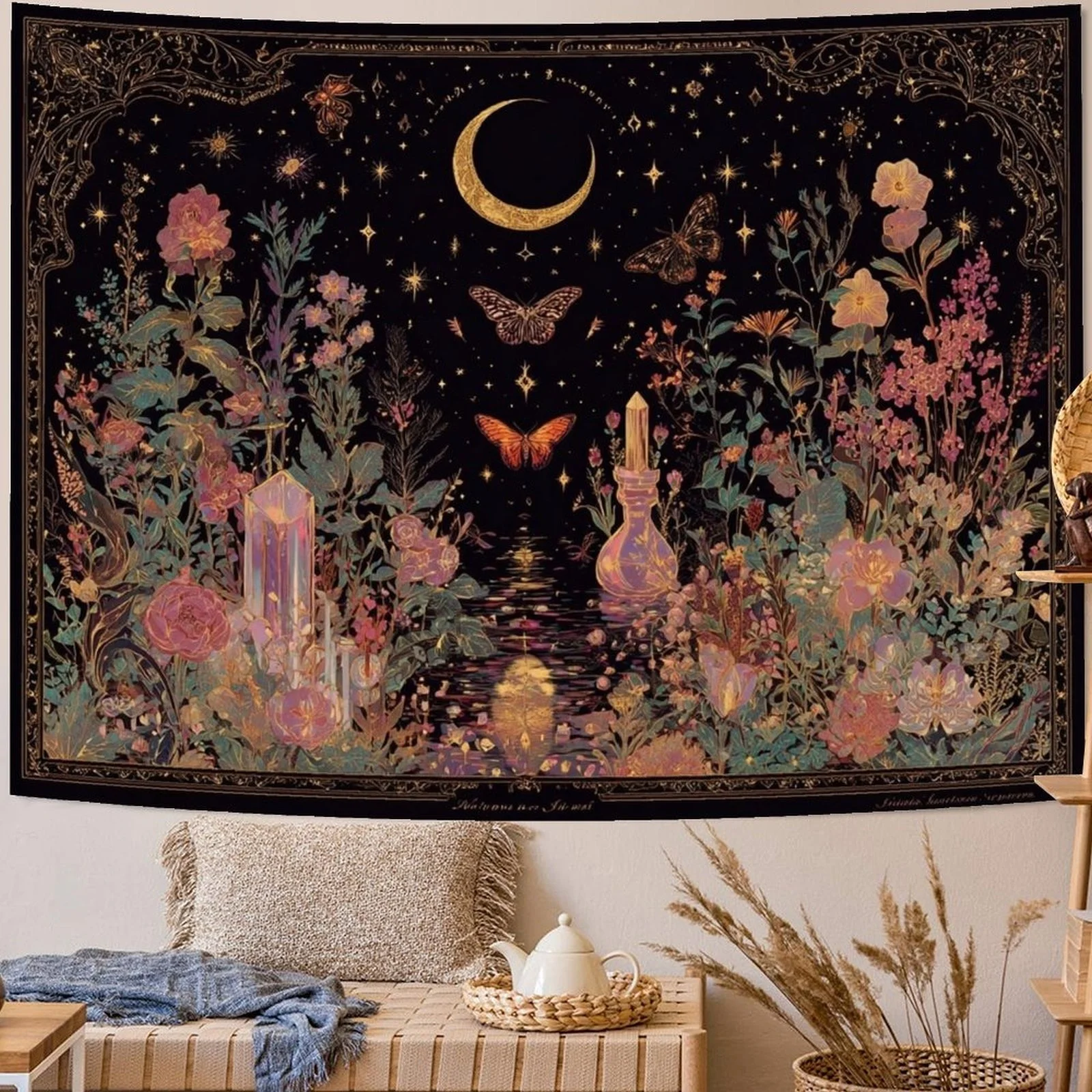Boho Butterfly Tapestry Flower Wall Tapestry Phases Tapestries For Bedroom Cute Tapestries Wall Hanging For Bedroom Living Room