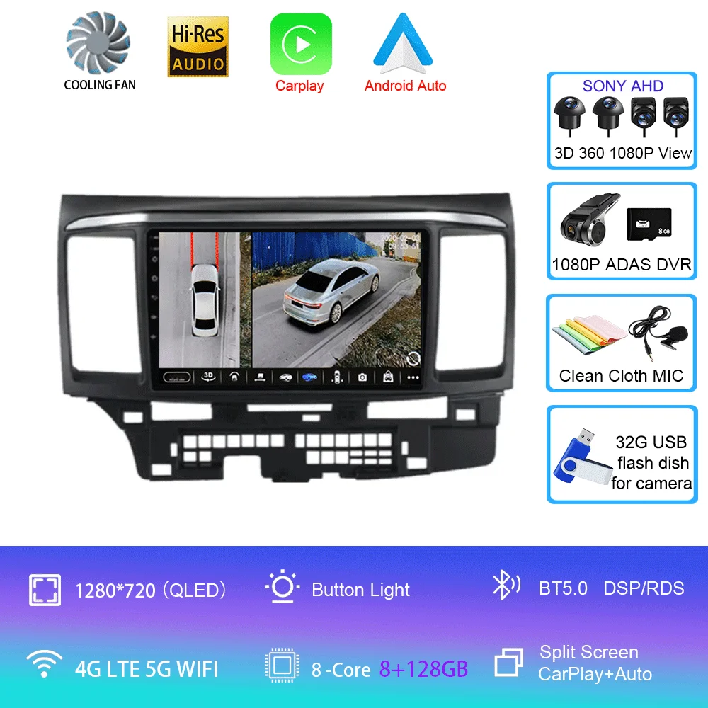 Voor MITSUBISHI LANCER 9 10 X 2008 2009 2010 2011 - 2016 9 inch Android 16 autoradio stereo audio GPS speler Carplay Auto scherm