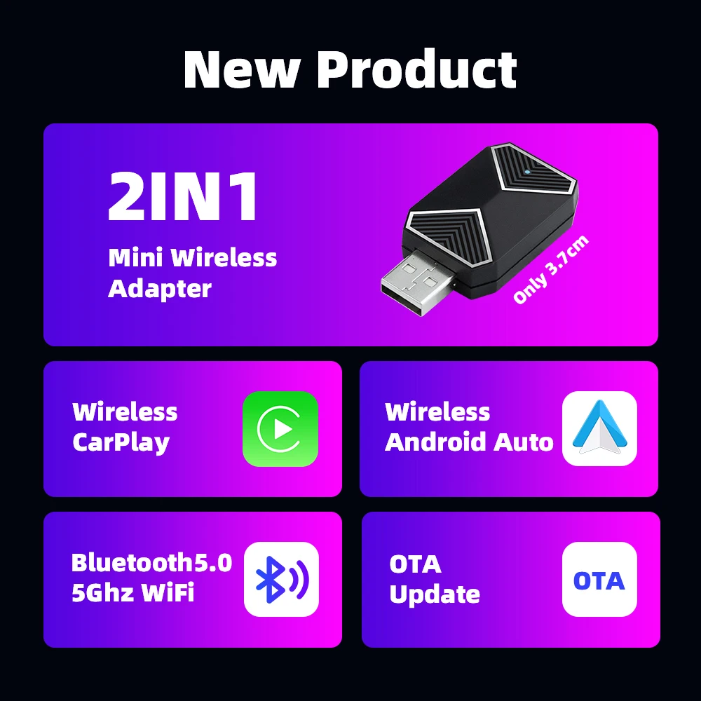 Wireless CarPlay Android Auto AI Box Adapter Cars BT WiFi 2 In 1 AI Box assistente vocale USB Plug & Play per Wired CarPlay Android