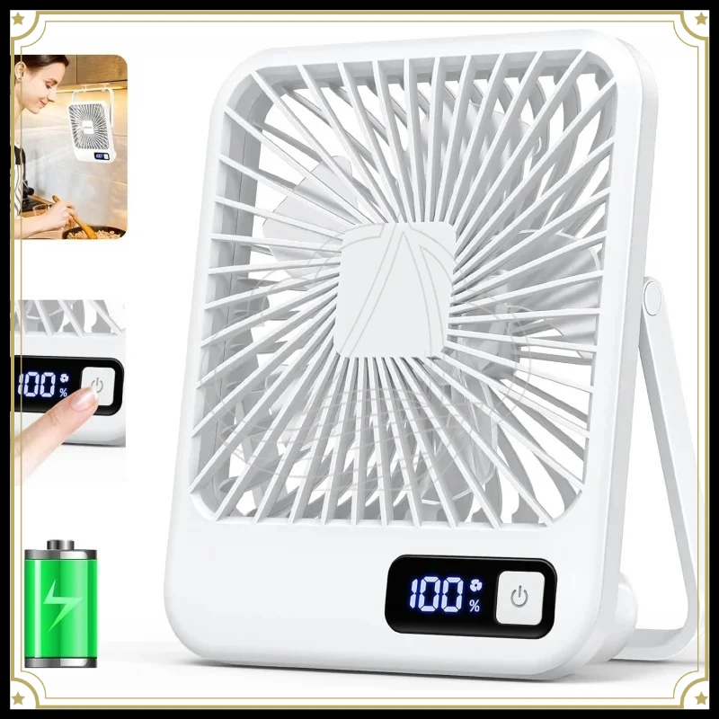 Rechargeable Battery Table Fan 180° Tilt Foldingltra Quiet with Power Indicator for Home Office Outdoor