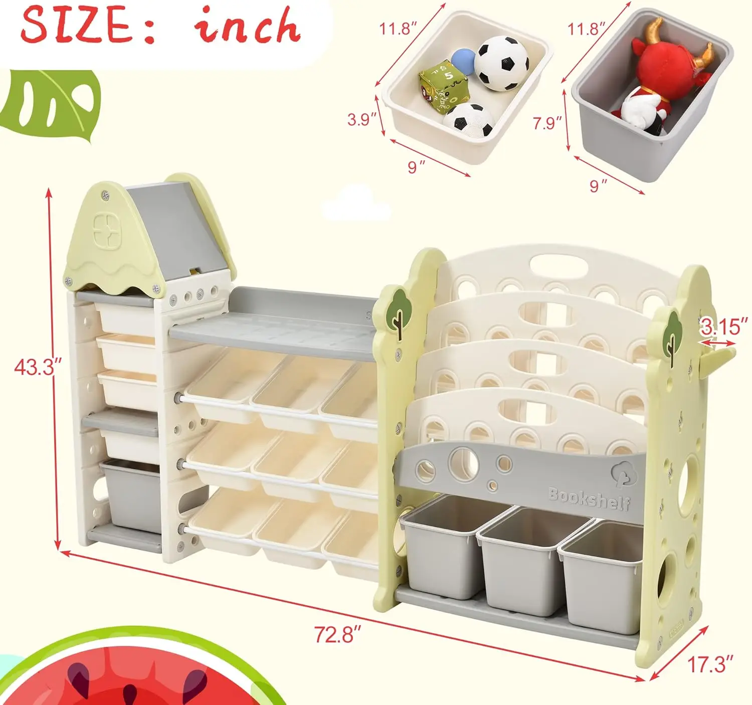 منظم تخزين ألعاب أخضر مكون من 5 طبقات مع 17 صندوقًا لغرفة الأطفال