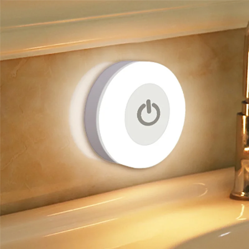 LED Touch Sensor Night Lights 3 Modes Magnetic Base Wall Light USB Rechargeable Round Portable Dimming Soft Light-AT64