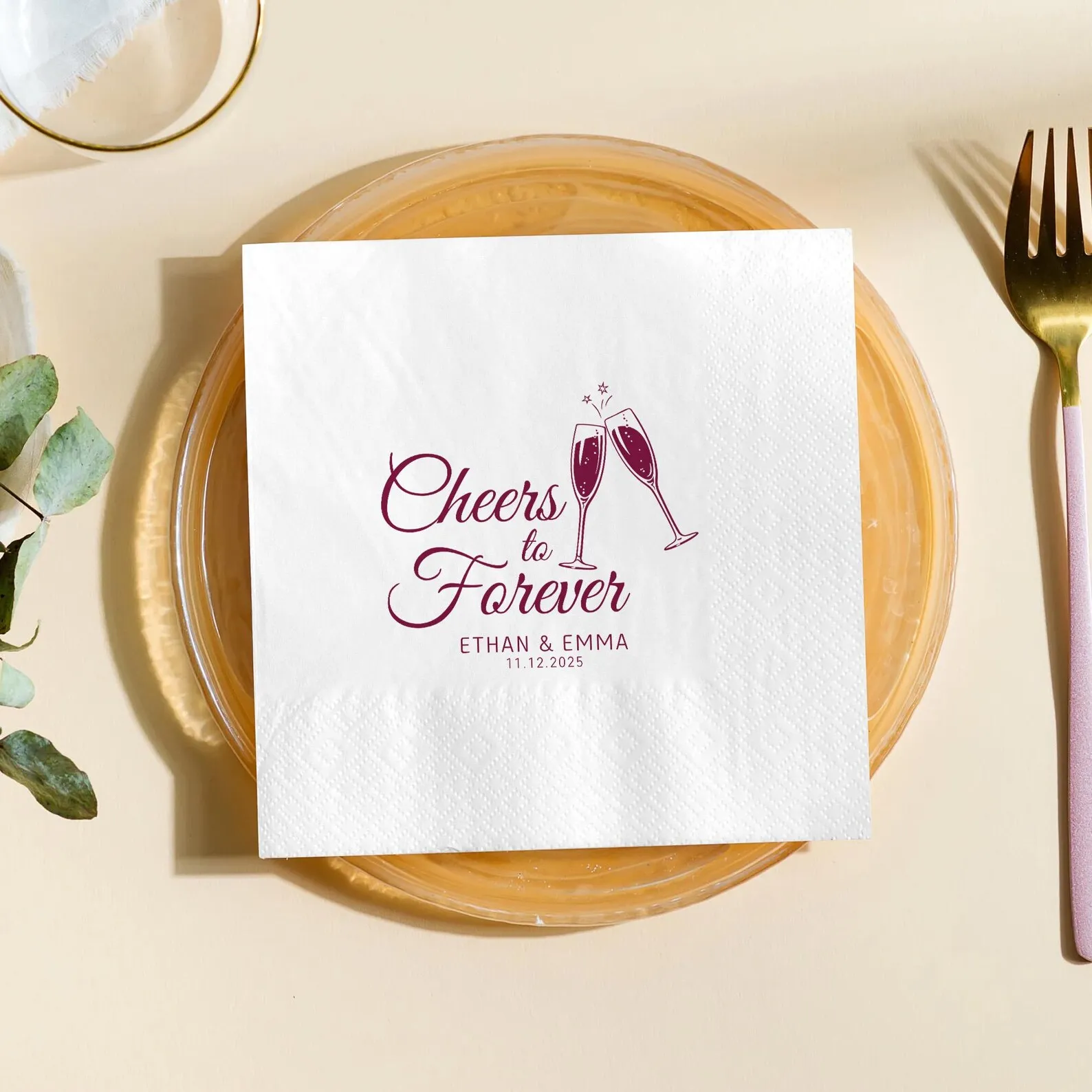 Servilletas de boda personalizadas Cheers To Forever, nombre y fecha personalizados, servilletas de cóctel para fiesta de compromiso, mesa de boda minimalista