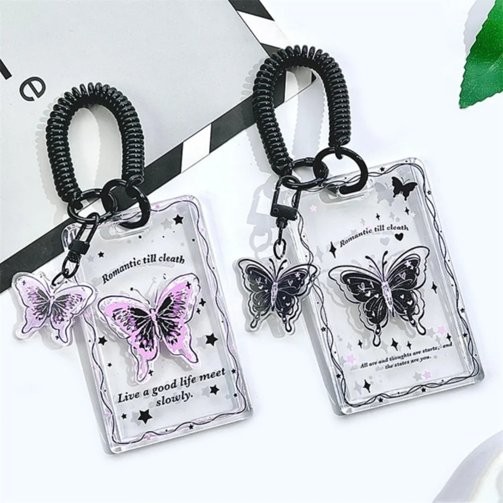 Ins Butterfly Acrylic Photocard Holder Keychain 3 Inch Kpop Idol Photo Sleeve ID Card Holder Student Card Case Protective Case