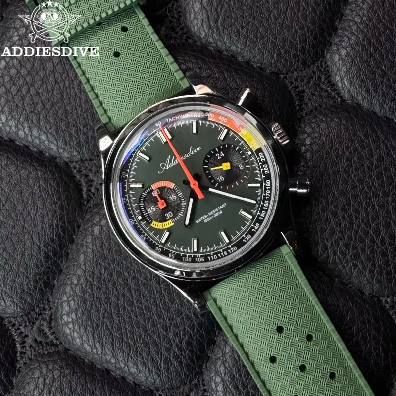 ADDIESDIVE New Men Watch VK64 Chronograph Quartz Bubble Glass 100m Waterproof Luminous Luxury Wristwatch 316L Stainless Steel