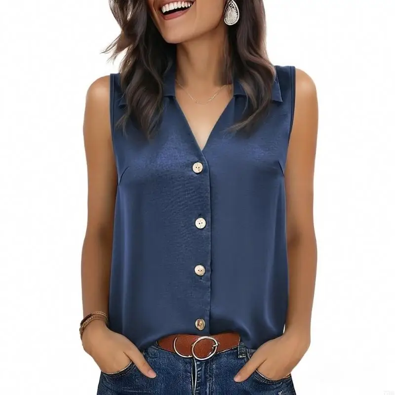 

77HE Женская блузка на пуговицах без рукавов с v-образным вырезом