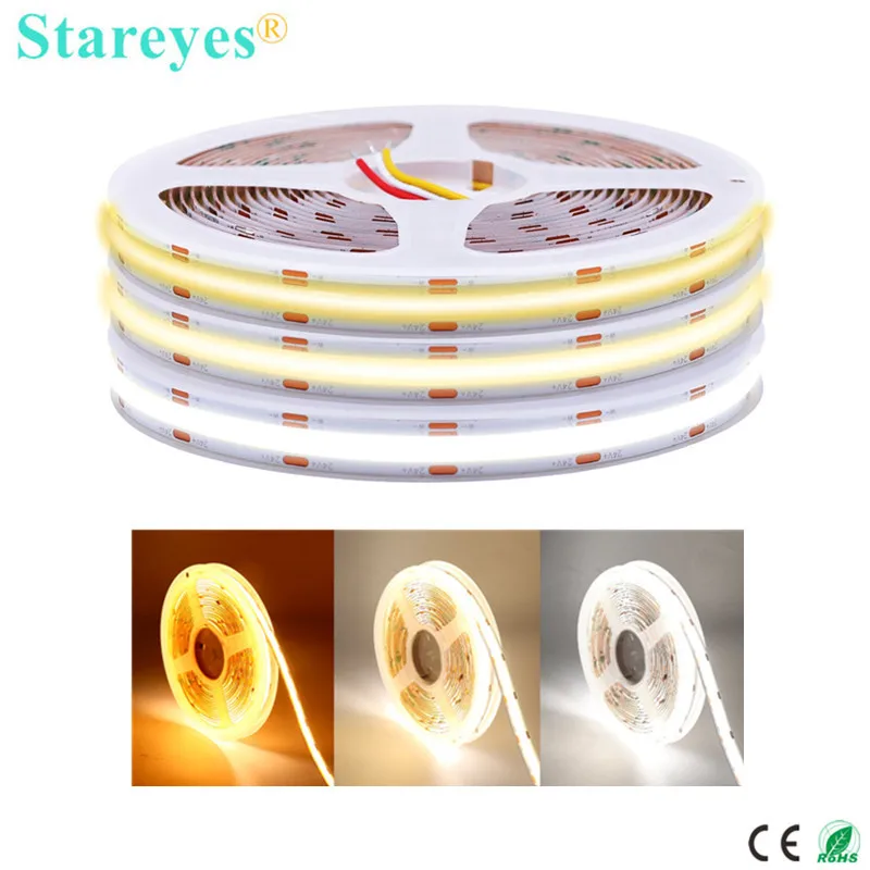 

COB CCT LED Strip DC12V 5m 24V 10m 608 LED/m FCOB LED Light Dimmable Dual White Flexible LED Tape High Density Ra90 Linear Rope