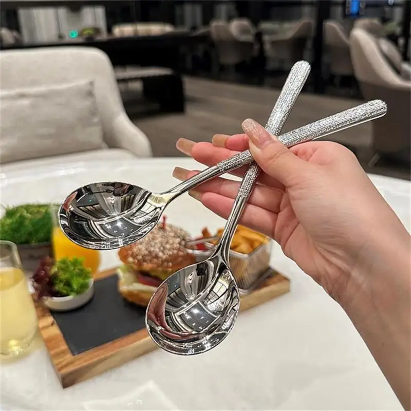 304 Stainless Steel Korean Round Long Handle Korean Jingle Home Restaurant Rice Watermelon Spoon 2024