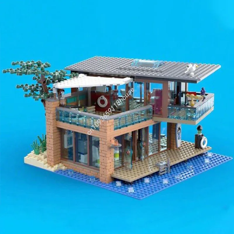 1057 elementów MOC Nowoczesny Dom na Plaży Modułowe Budynki Klocki Konstrukcyjne Świąteczny Prezent DIY Idealny dla Kreatywnych Dorosłych