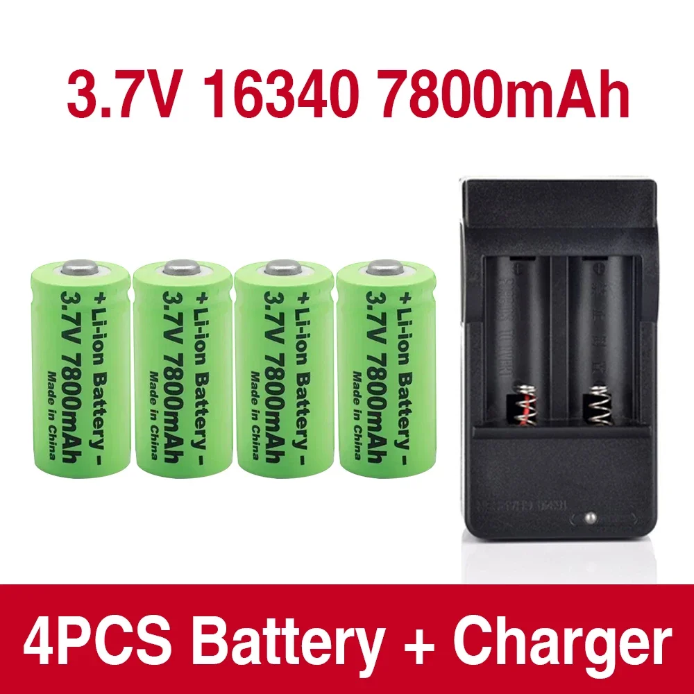 7800mAh Rechargeable 3.7V Li-ion 16340 Batteries CR123A Battery for LED Flashlight Travel Wall Charger 16340 CR123A Battery