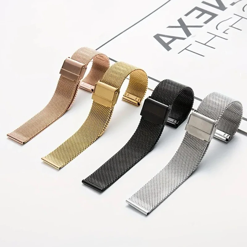 06 lineMilanese Loop Stainless Steel Watch Bands With Quick Release Pins,Foldover Clasp , Breathable Woven MetalBracelets