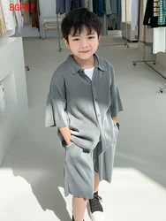 Conjunto de ropa holgada coreana para adolescentes y niños, conjunto de camisa y pantalones cortos de 2 piezas, de manga corta, de 2 a 12 años