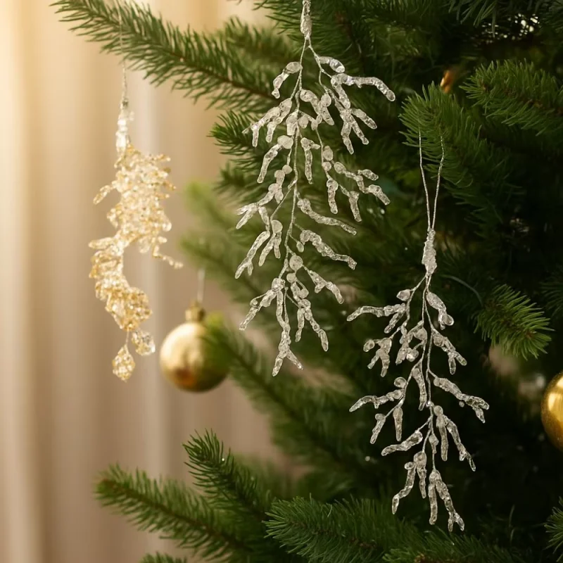 

Fashion Acrylic Christmas Crystal Pendants Ice edge Glitter Christmas Tree Ornaments Hanging DIY Crystal Hanging Indoor Outdoor