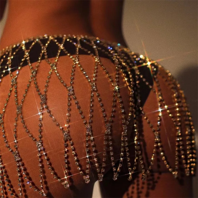 New Glitter Rhinestone Long Tassel Jewel Skirts Crystal Diamonds Loose Adjustable Sexy Women Summer Beach Bikini Mini Skirt