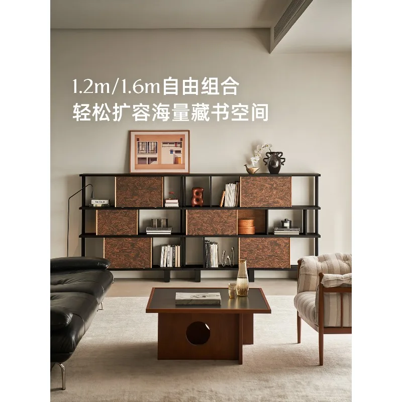 Retro half-wall bookshelf integrated against the wall in the ancient style combination living room side cabinet floor bookcase 5