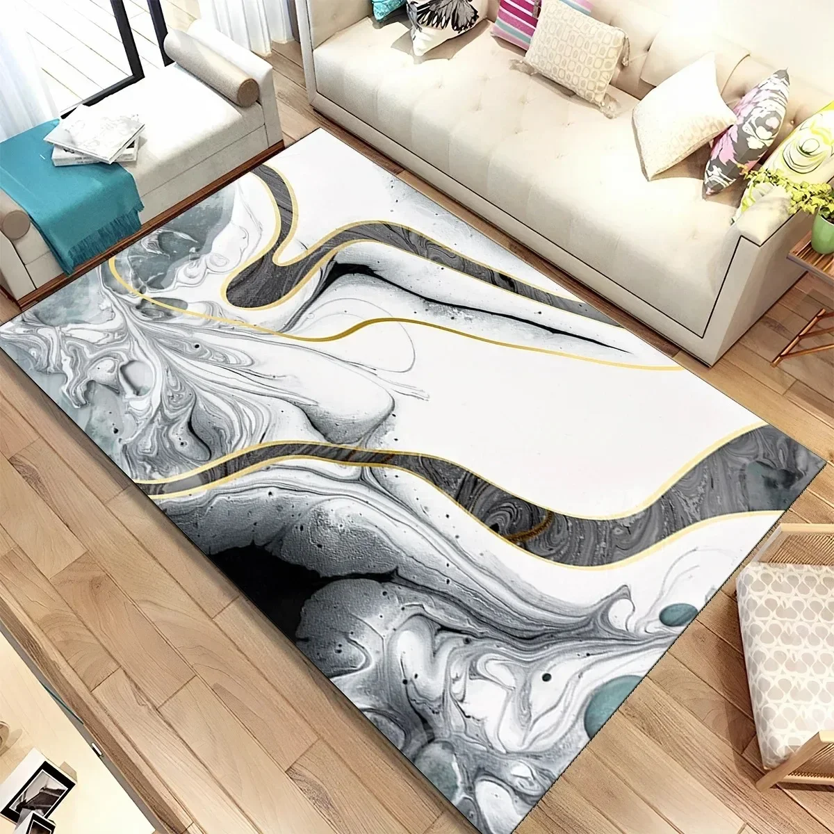 Colour Gold Nordic Marble Splendid Area Rug Large Carpet Marbling Rugs for Home Living Room Bedroom Decor Door Mat Floor Mats