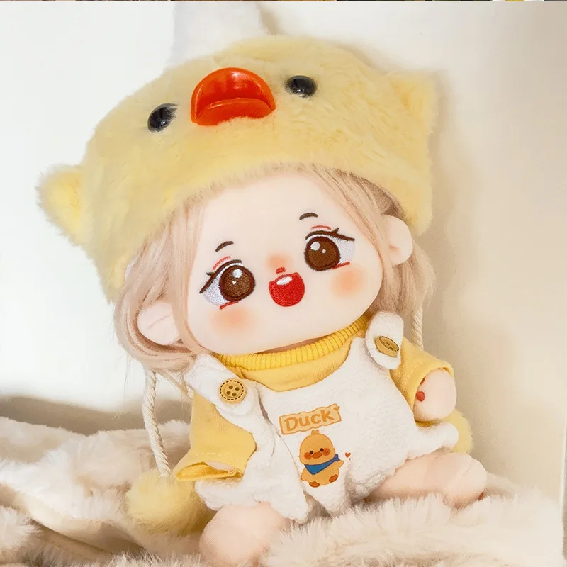 20cm Plush Toy Doll Clothes Cute Duckling Hat T-shirt Strap Pants Set Back to School Season Baby Daughter Birthday Gift