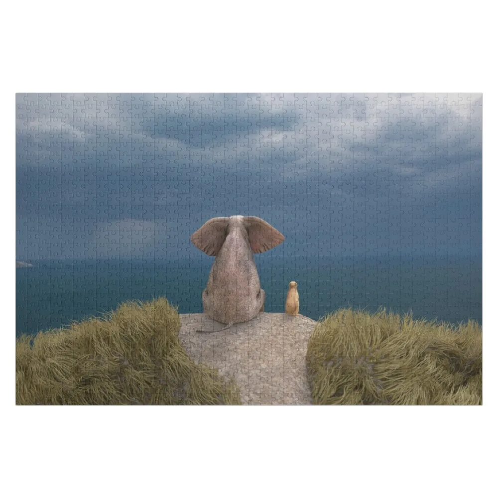 elephant and dog look at the stormy sky Jigsaw Puzzle Personalised Toys Custom Wooden Name Customized Picture Puzzle