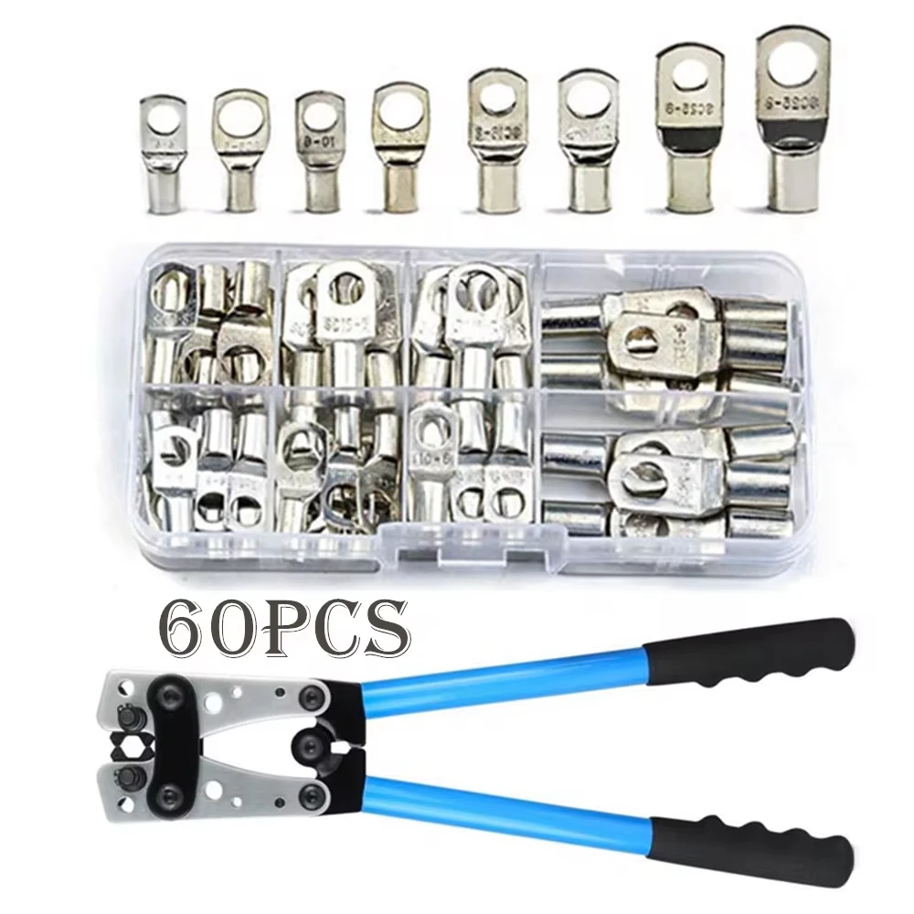 60pcs Assortment Car Auto Copper Ring Terminal Wire Crimp Connector Bare Cable Battery Terminals Soldered Connectors Kit HX-50B