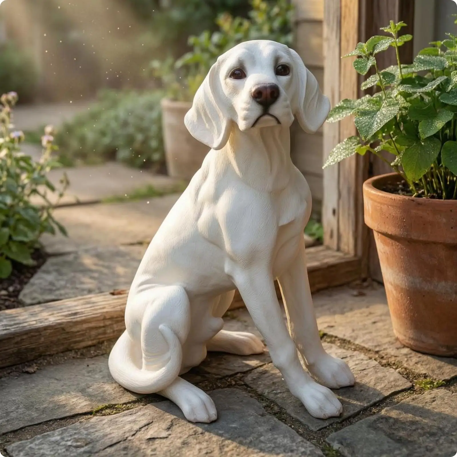 Labrador Sculpture Detailed Texture Sitting Dog Figurine Sculpted for Home
