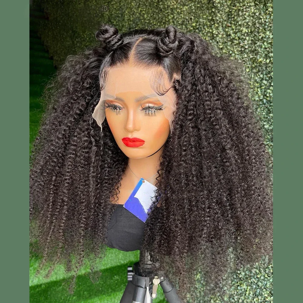 Glueless 24Inch Black Kinky Curly 180Density Baby Hair Lace Front Wig For Black Women With Preplucked Fashion Daily Wig