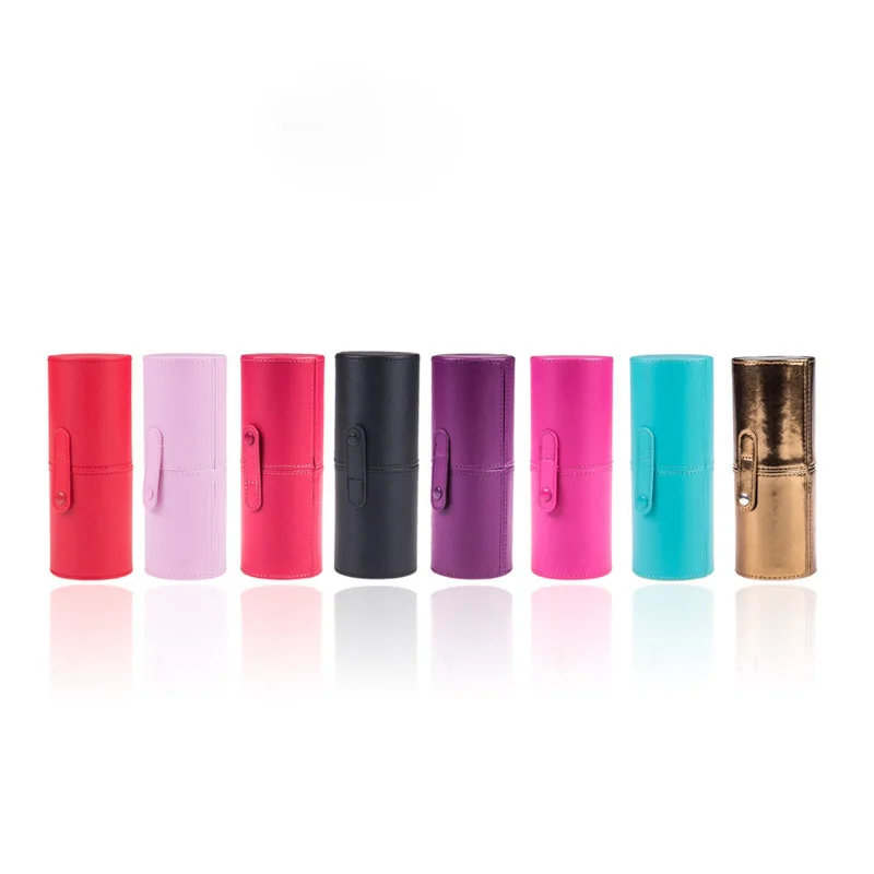 9 ألوان فارغة المحمولة السفر ماكياج فرش حامل قلم مستدير حقيبة مستحضرات التجميل بو الجلود كأس فرشاة حامل أنبوب التخزين المنظم