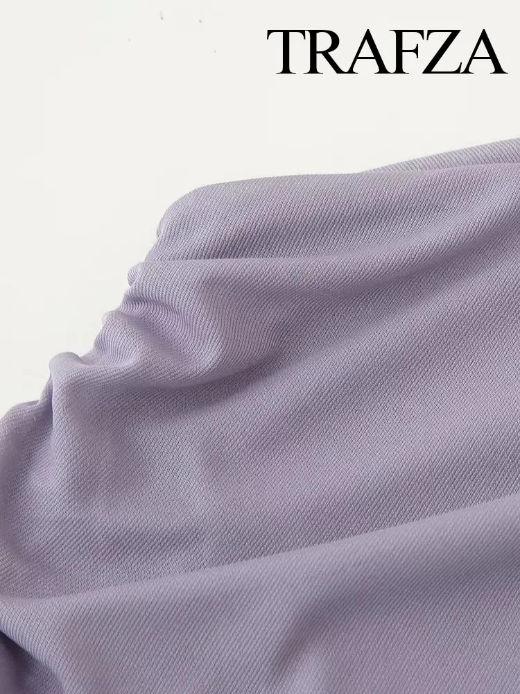 

TRAFZA Summer Women New Fashion Sleeveless Solid Fold Decoration Asymmetry Backless Short Top+Casual Mid-Waist Tulle Skirt Suit