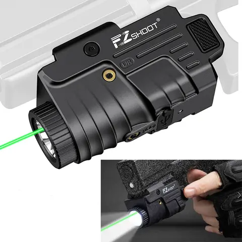 EZshoot Flashlight 800 Lumens Pistol Green  Light Laser Beam Combo Rechargeable Pistol Flashlight Slidable Rail Glock Picatinny