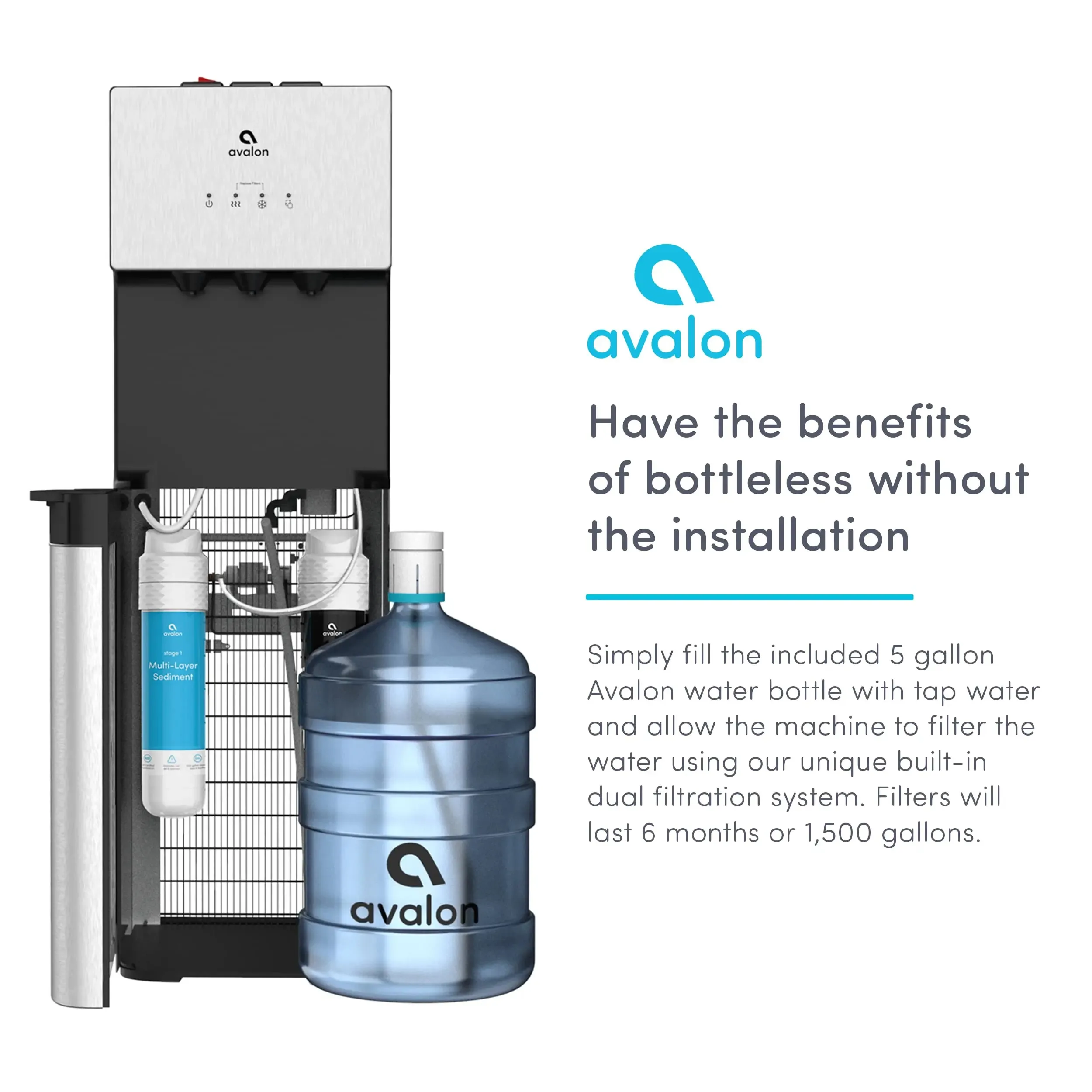 Avalon-A3F Bottom Loading Water Cooler Dispenser, BioGuard-3 Temperature Settings, UL Filtered