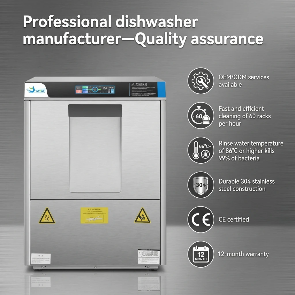 Multi-function Under-Counter Dishwasher, Automatic Sanitizing, Commercial Grade, 6 Programs, for Coffee Shops, Canteens