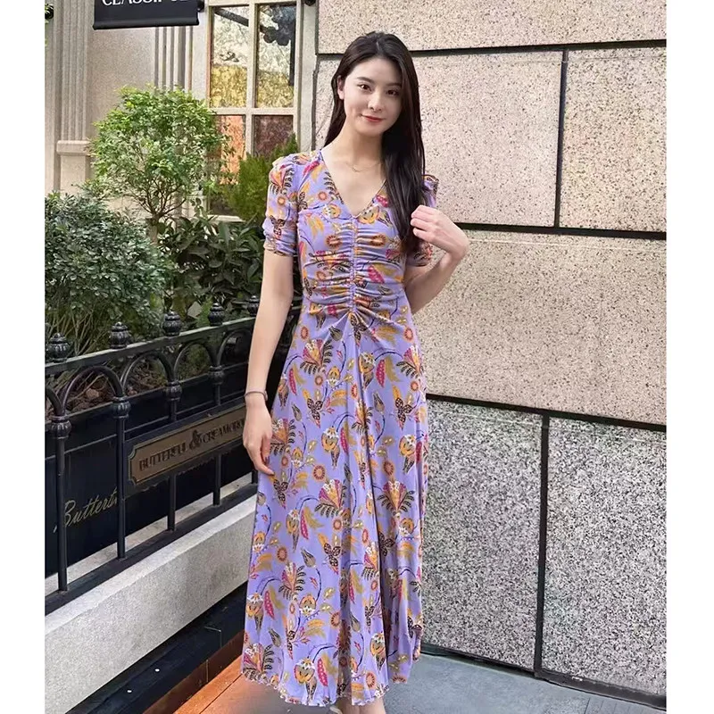 2026 Spring Summer New Arrival | Lilac Floral Print V-Neck Mesh Dress | Reversible Slim Fit Design | Sexy & Elegant Style