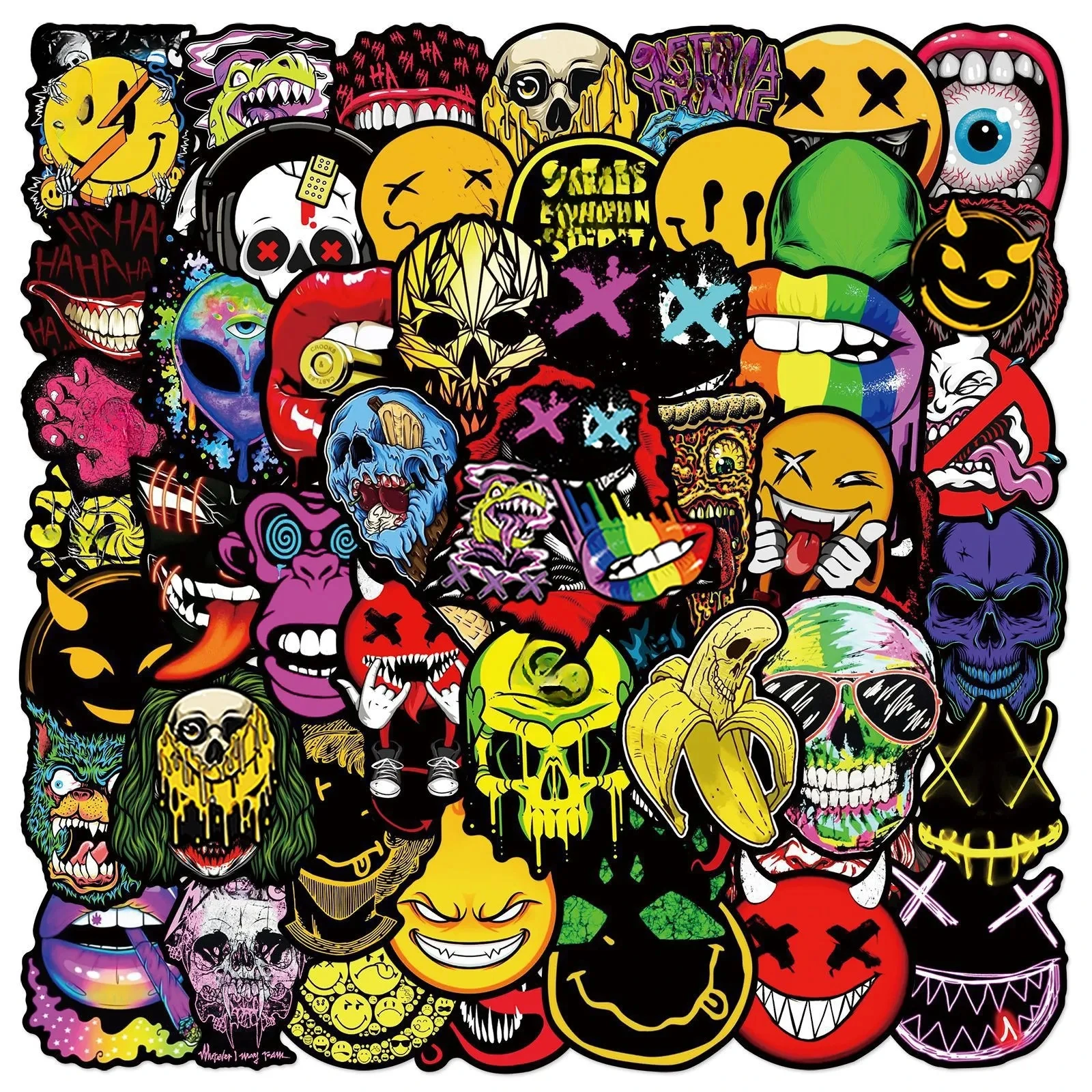 Legal Popular Horror Graffiti adesivos, Crânio adesivos para telefone, skate, bagagem, laptop, carro, motocicleta, capacete, brinquedos, 10 pcs, 30
