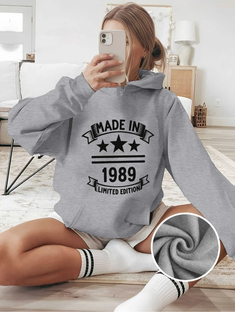 

Women's Vintage 1989 Hoodie - Edition Retro Pullover Sweatshirt, Green with, Front Pocket - Fall_winter Casual Streetwear