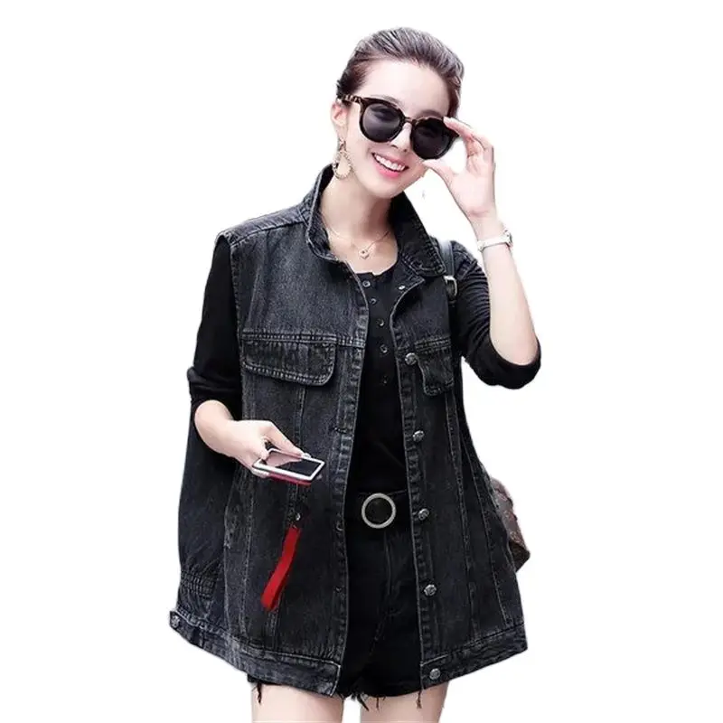 [M-5XL] 2022 Spring and Summer New Fashion Korean Version Loose and Thin Black Waistcoat Casual All-Match Denim Vest Women Tide