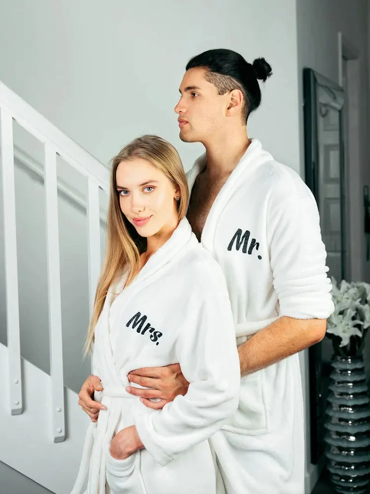 Custom Plush Bathrobe Personalized Terry Robe Bride Groom Customized Mens Bathrobes Valentines Gifts Robes for Couple Bath Robes