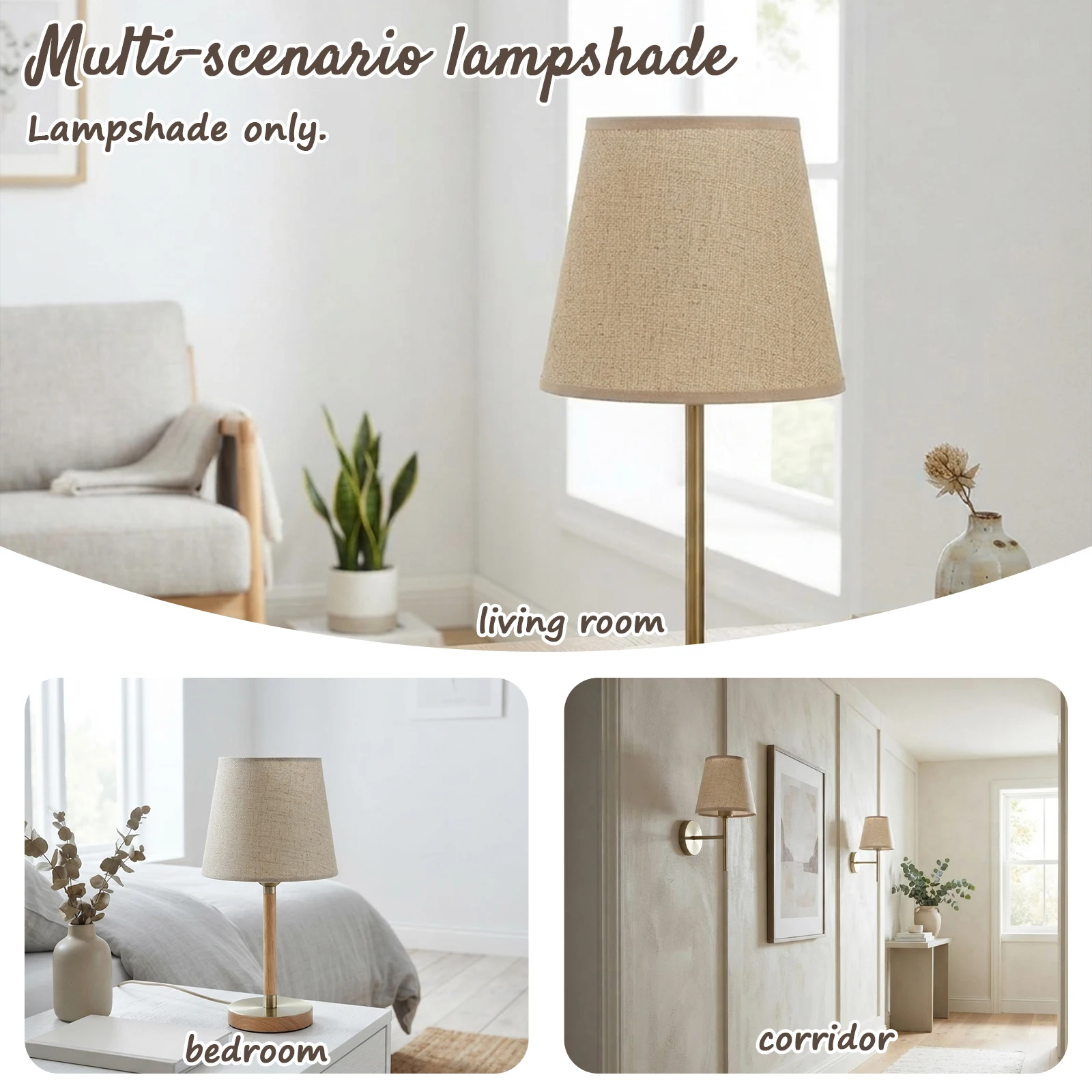 Linen Lamp Shade, Beige Fabric, Conical Straight, Table Wall Cover, Nordic Minimalist