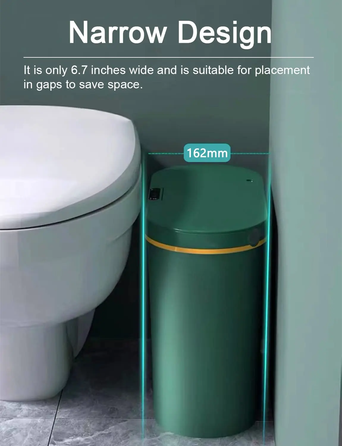 Bathroom Trash Can with Lid-Sensor Trash Bin,Automatic Narrow Garbage Can,Waterproof Smart Trash  Slim Motion Sensor Waste Bins